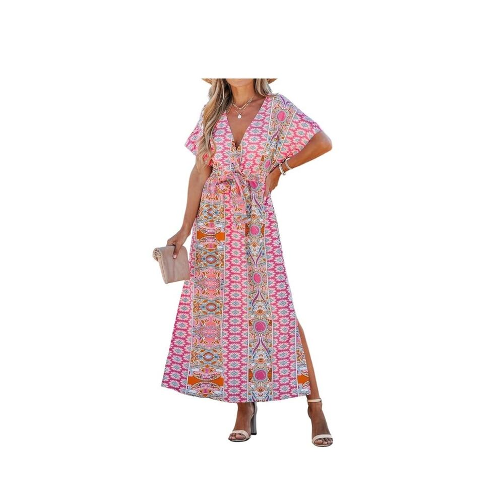 CUPSHE Floral Paisley Print Belted Maxi Dress Size Large